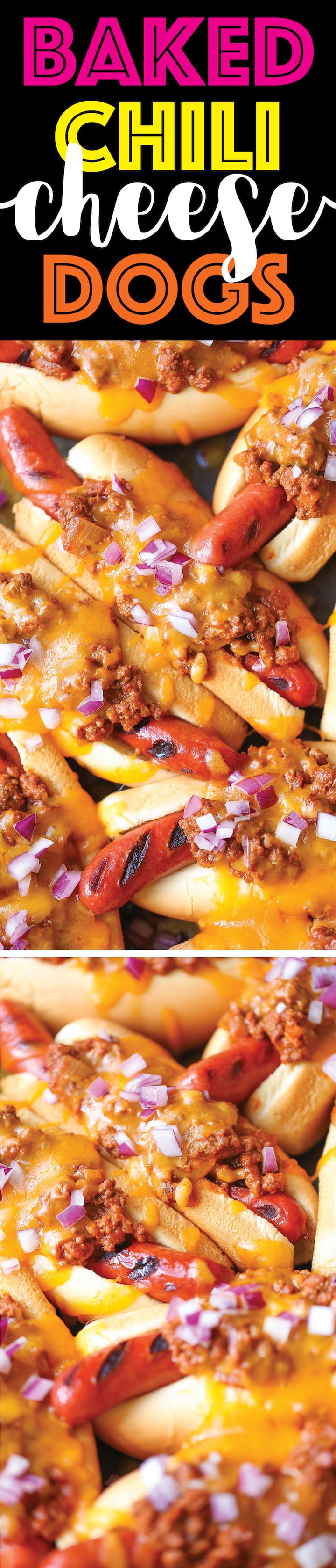 Baked Chili Cheese Dogs - A guaranteed crowd favorite. Promise! So easy to make and you can bake it right in the oven for that melted cheesy goodness! YES!