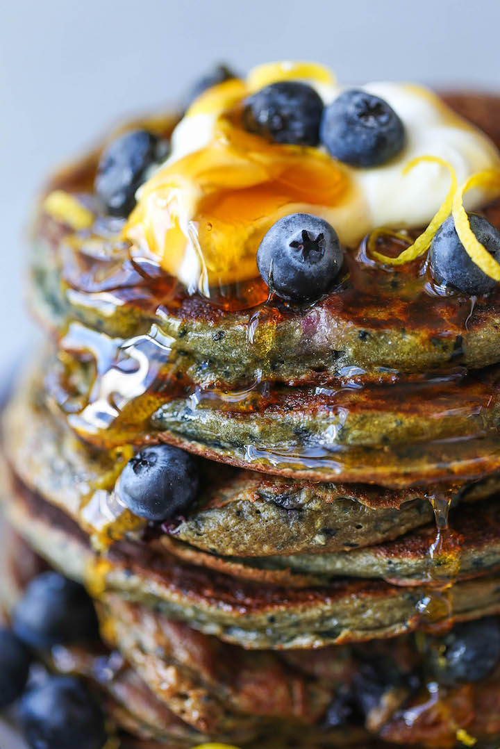 Blueberry Blender Pancakes - Make breakfast even easier by making your batter in the blender! No whisk/bowl needed. Simply pour right from the blender!