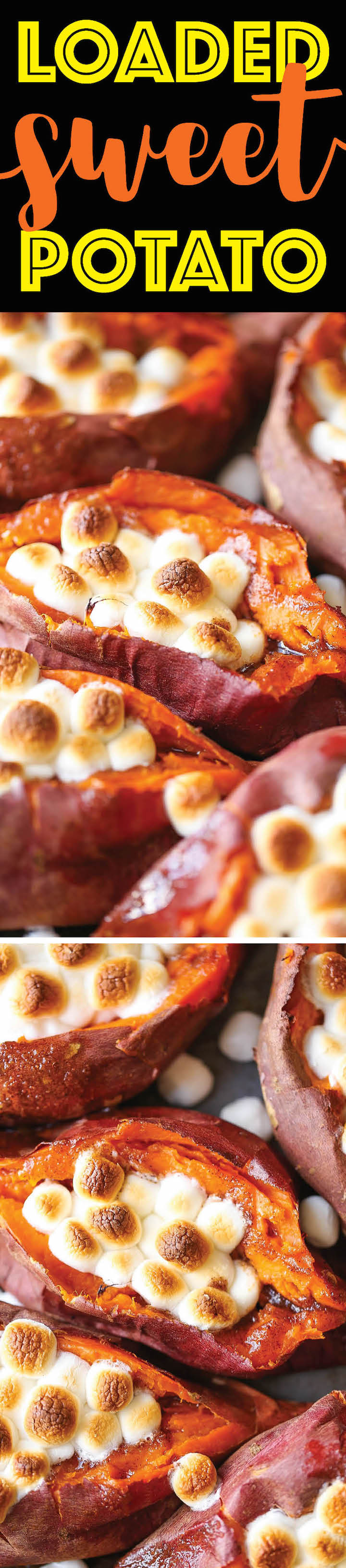 Loaded Sweet Potato - The classic Thanksgiving sweet potato casserole in individual potatoes with a fluffy marshmallow topping. Makes for such easy serving!