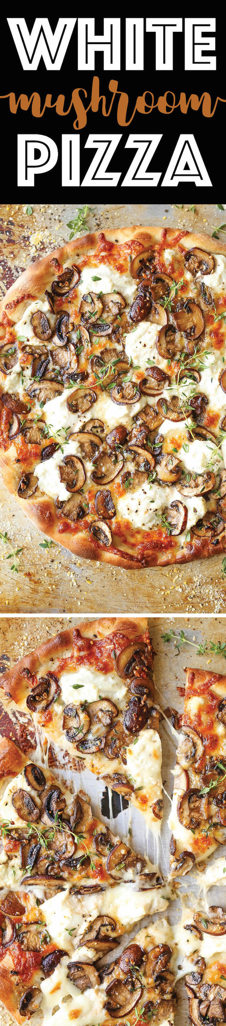 White Mushroom Pizza - The BEST pizza for all cheese and mushroom lovers! Loaded with 2 types of cheese and garlic herb sautéed mushrooms!! AMAZING.