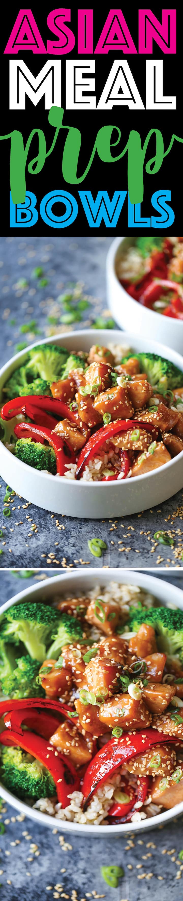 Asian Meal Prep Bowls - Meal prep for the entire week with teriyaki chicken, broccoli, bell pepper and brown rice. The sauce is also completely homemade!