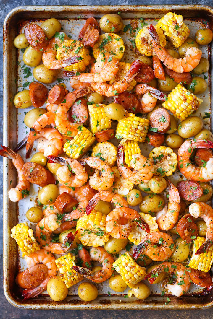 Sheet Pan Shrimp Boil - Easiest shrimp boil ever! And it's mess-free using a single sheet pan. That's right. ONE PAN. No newspapers. No bags. No clean-up!