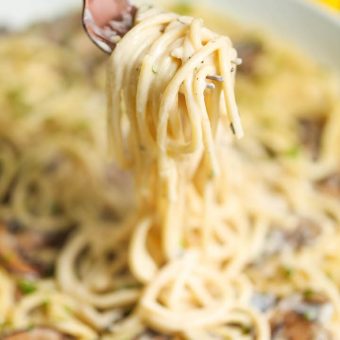 Spaghetti with Mushroom Herb Cream Sauce