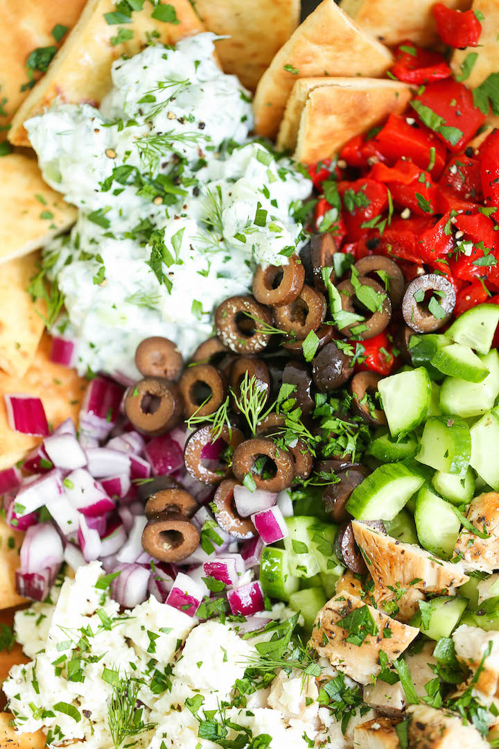 Sheet Pan Greek Nachos - The BEST Greek nachos ever!!!! With homemade pita chips, of course. And it's all on one single sheet pan. MINIMAL CLEAN UP! YES!!!!