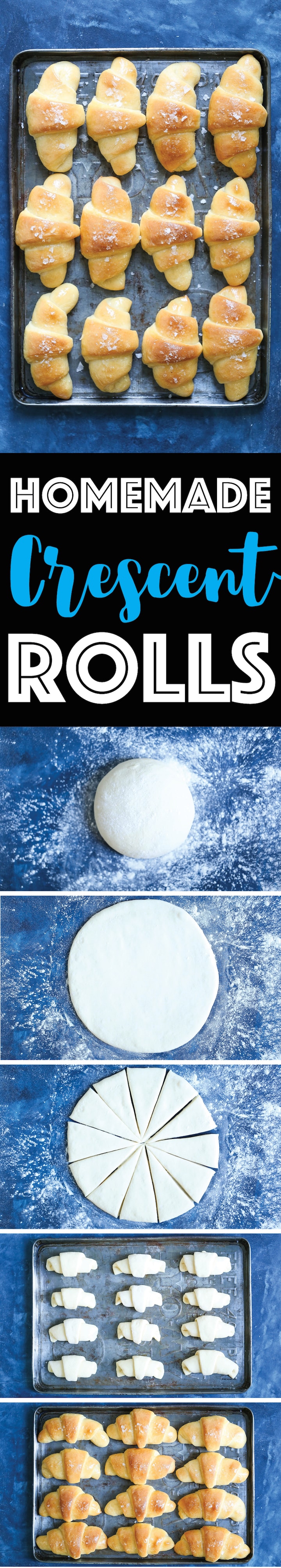 Homemade Crescent Rolls - No more store-bought crescent rolls! These can be made ahead of time, refrigerated or frozen. It's so easy, buttery and fluffy!