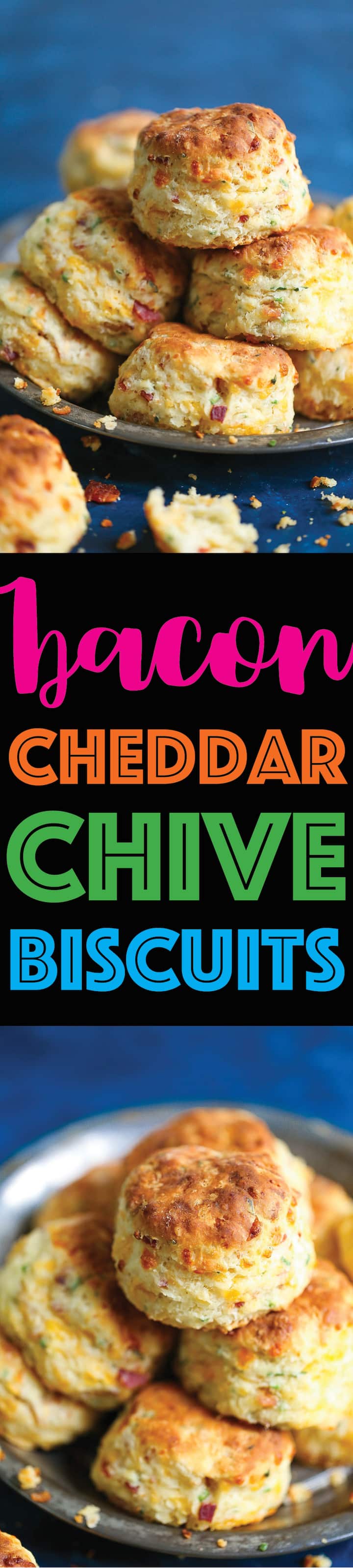 Bacon Cheddar Chive Biscuits - The BEST cheddar biscuit recipe ever! Loaded with crispy bacon bits, extra-sharp cheddar cheese and chives.