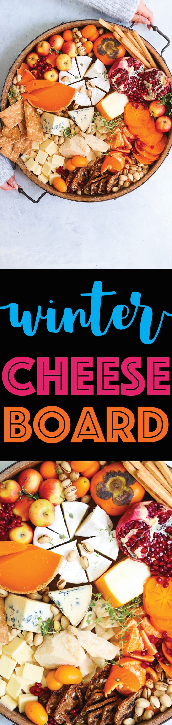 Winter Cheese Board - Your guests will be so impressed with this Winter harvest cheese board! It takes 10 minutes to prep and it has all of your favorite winter fruits, cheeses and crackers. And it serves a huge gathering without breaking the bank!