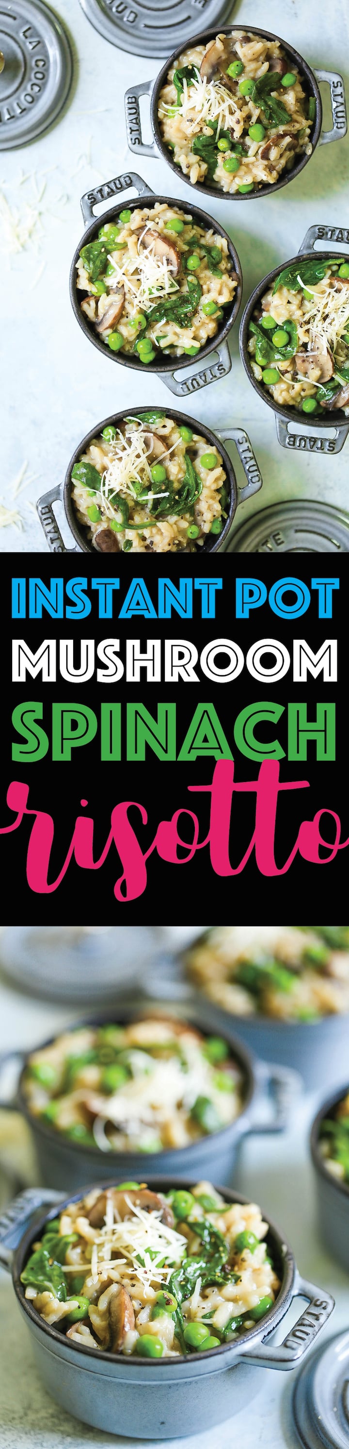 Instant Pot Mushroom Risotto - I promise, this is the EASIEST risotto you will ever make right in your pressure cooker without any stirring or any kind of fuss! The risotto comes out perfectly – amazingly rich and creamy, loaded with mushrooms, spinach, peas and freshly grated Parmesan!