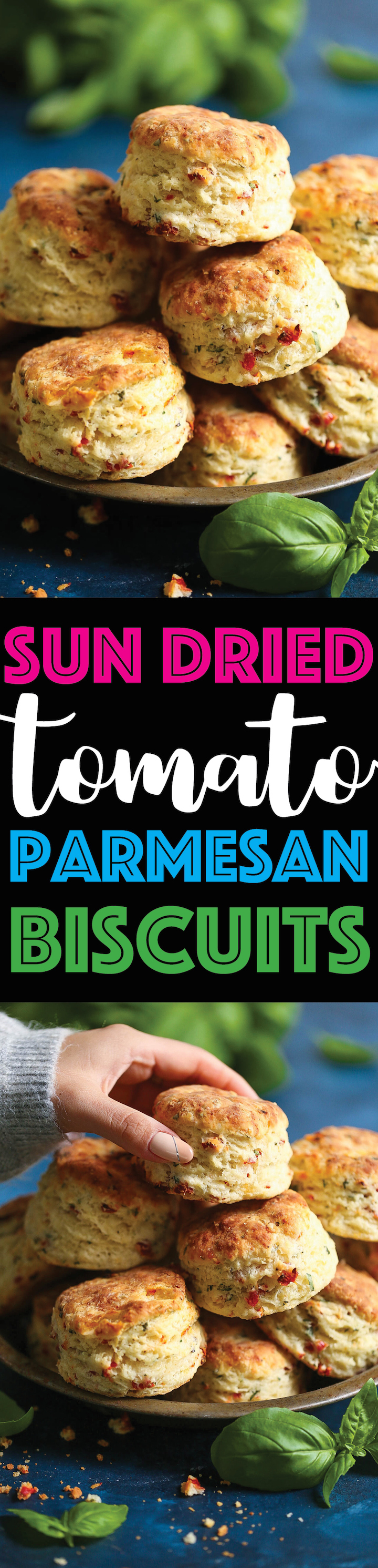 Sun Dried Tomato Parmesan Biscuits - These savory biscuits are simply irresistible! Warm, flaky, buttery and packed with so much flavor from the sun dried tomatoes, fresh basil, and Parmesan cheese. Just try to stop at one of these!