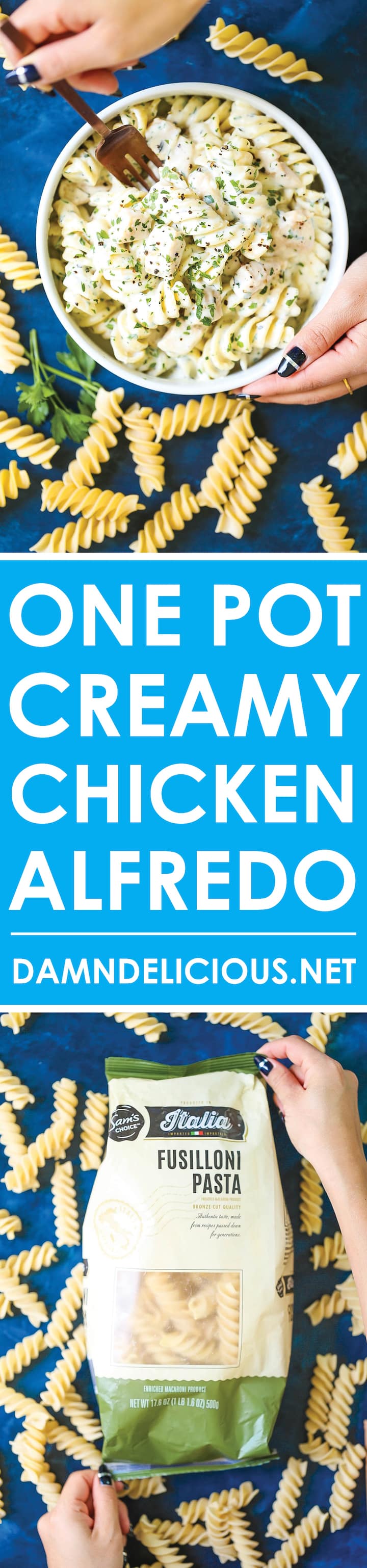 One Pot Creamy Chicken Alfredo - A super simple, easy peasy chicken alfredo dinner! Everything – the chicken and even the pasta – all gets cooked in ONE single pot. Hello? Easiest clean up ever, right?!