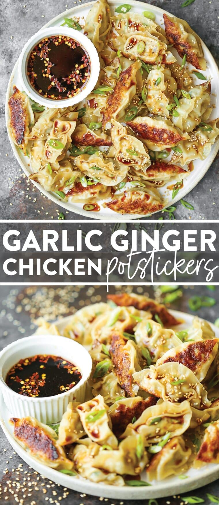 Garlic Ginger Chicken Potstickers - So easy to make, packed full of flavor, freezer-friendly, and better than any restaurant version!