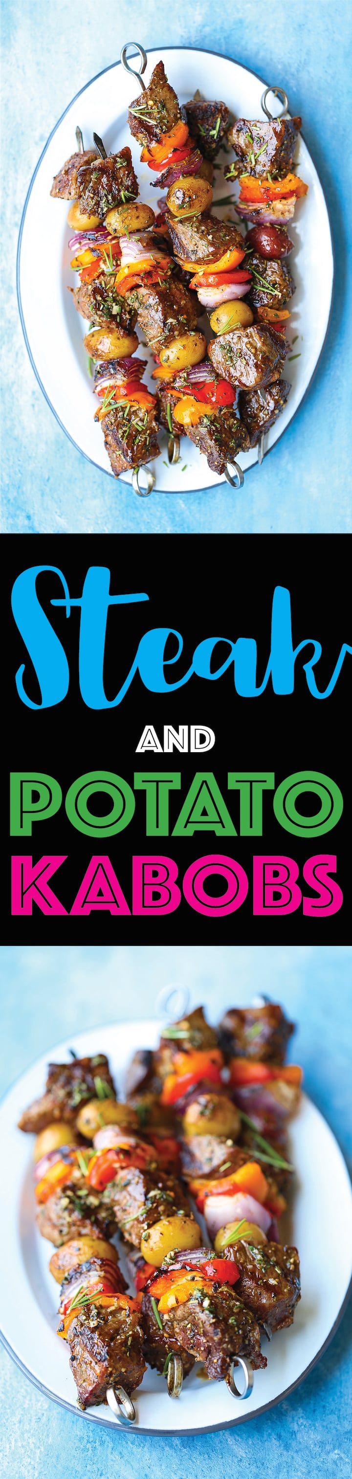 Steak and Potato Kabobs - Everyone's favorite summer meal! The meat comes out so amazingly tender and flavorful with the fresh garlicky-herb mixture!