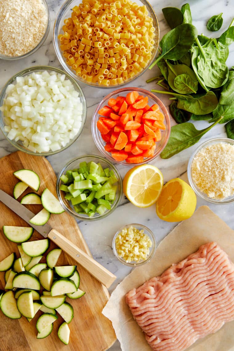 Summer Minestrone with Turkey Meatballs - A hearty, freezer-friendly soup chockfull of fresh garden vegetables. A classic summertime dinner!
