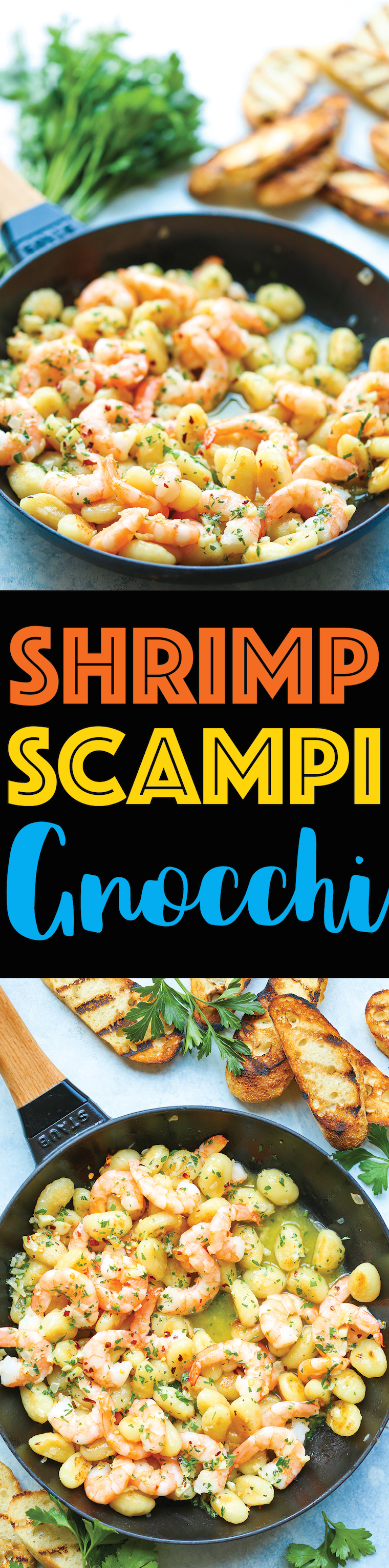 Shrimp Scampi Gnocchi - Ready in less than 30 min with perfectly golden-brown gnocchi and sauteed shrimp! So buttery, so garlicky, and just so quick + easy!