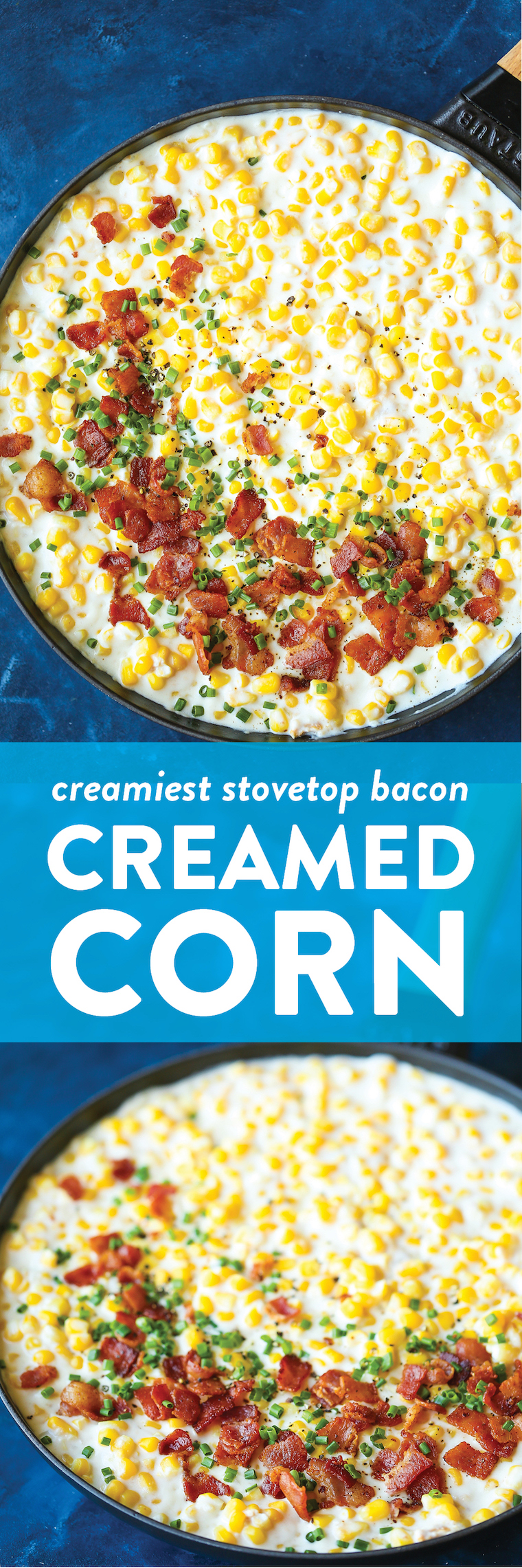 Stovetop Bacon Creamed Corn - The BEST ever homemade creamed corn! The absolute perfect yet easy peasy side dish for all! So creamy, so velvety, so amazing.