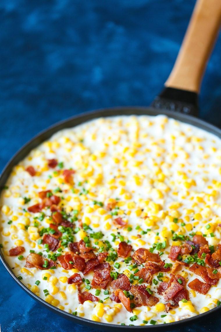 Stovetop Bacon Creamed Corn - The BEST ever homemade creamed corn! The absolute perfect side dish for all! So creamy, so velvety, so amazing.