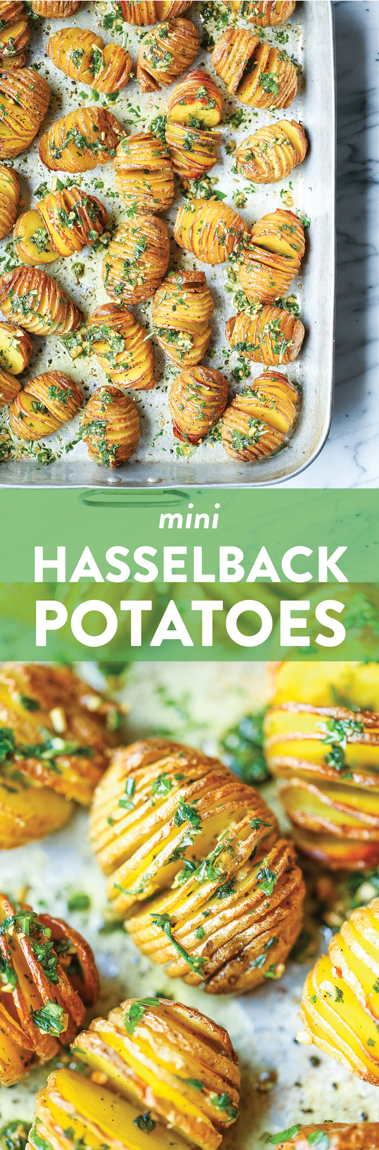 Mini Hasselback Potatoes - Crisp-tender, garlicky, herb hasselback potatoes make for the perfect side dish! And they're mini so it makes for easy serving!