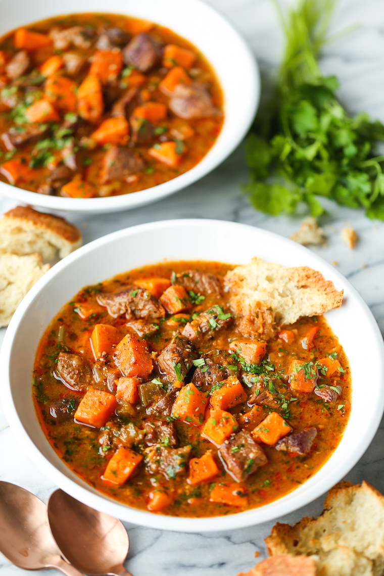 Sweet Potato Beef Stew - The coziest beef stew with the most tender chunks of beef and sweet potato that just melt in your mouth! And it's FREEZER-FRIENDLY!