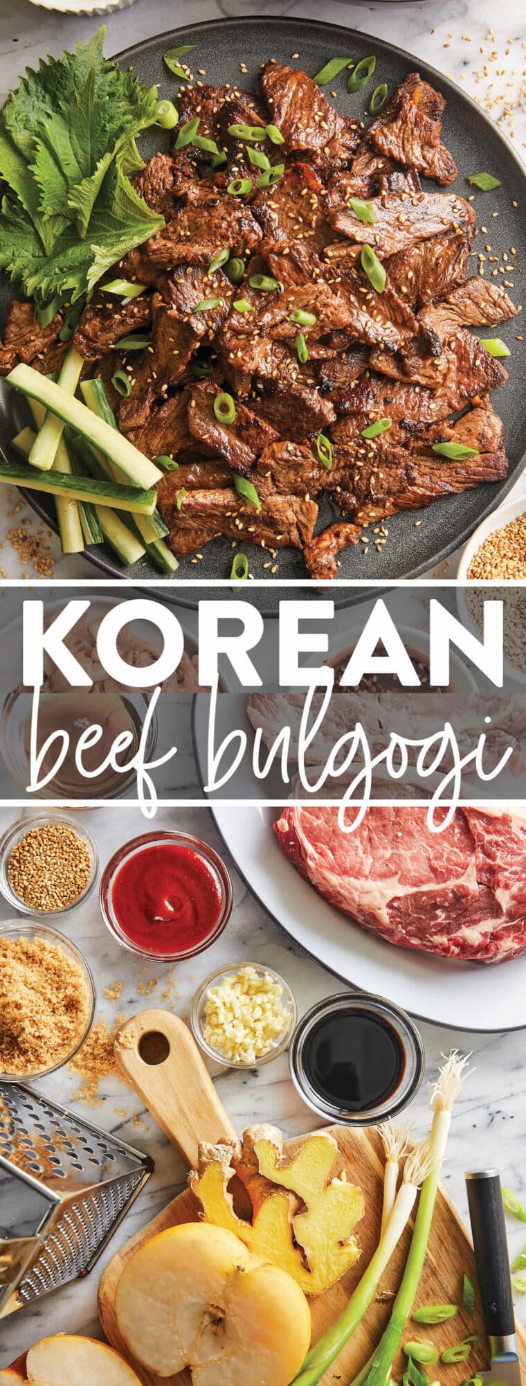 Korean Beef Bulgogi - A super easy recipe for Korean BBQ with the most flavorful marinade! The thin, tender slices of meat cook SO quickly!
