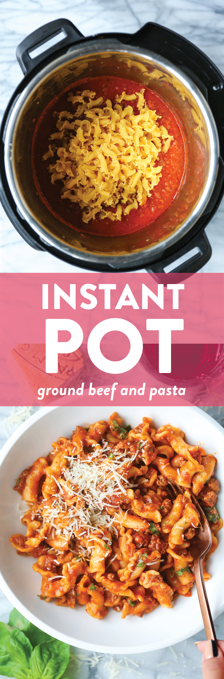 Instant Pot Ground Beef and Pasta - 5 min in the IP! So stinking easy and budget-friendly! The perfect ONE POT meal with a hearty meat sauce.
