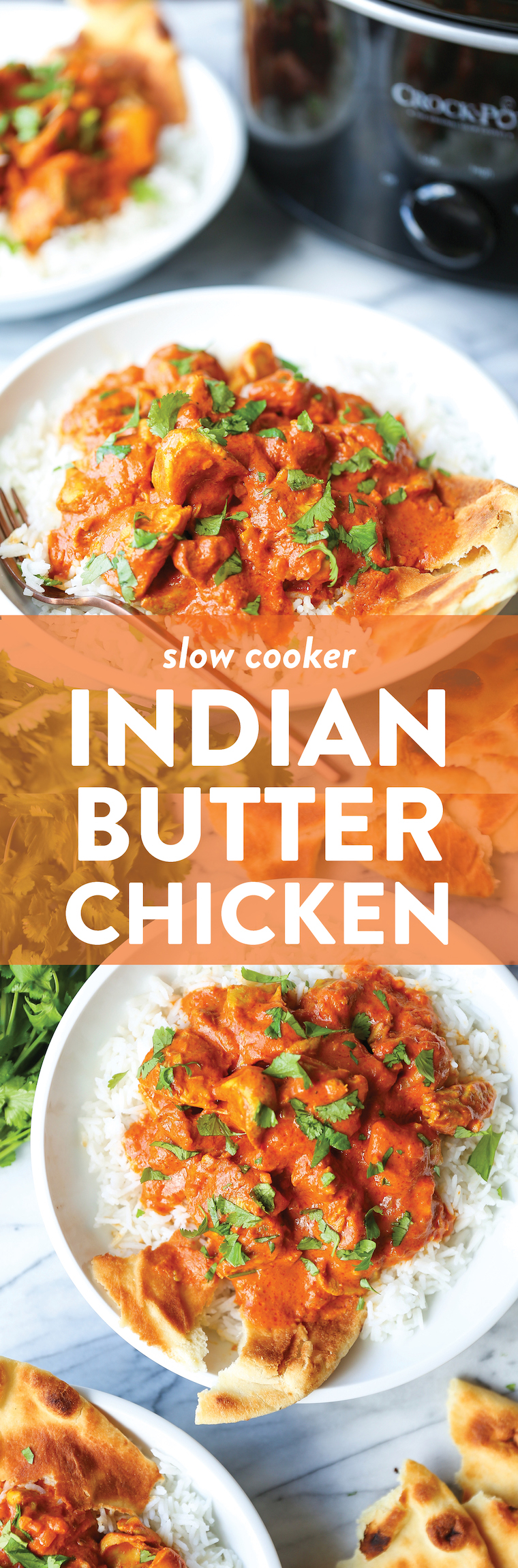 Slow Cooker Indian Butter Chicken - Simple prep, zero fuss! Restaurant-quality chicken made easily in the crockpot. Serve with rice + naan.