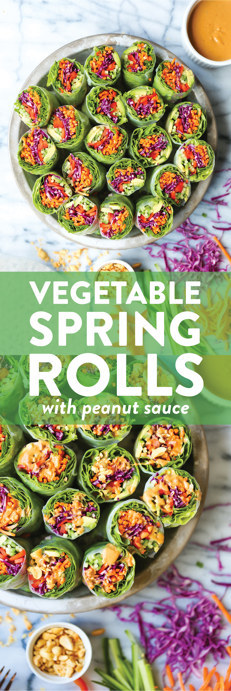 Vegetable Spring Rolls with Peanut Sauce - Simple, healthy and fresh with the creamiest peanut sauce ever. Prep ahead of time and use up lingering veggies!