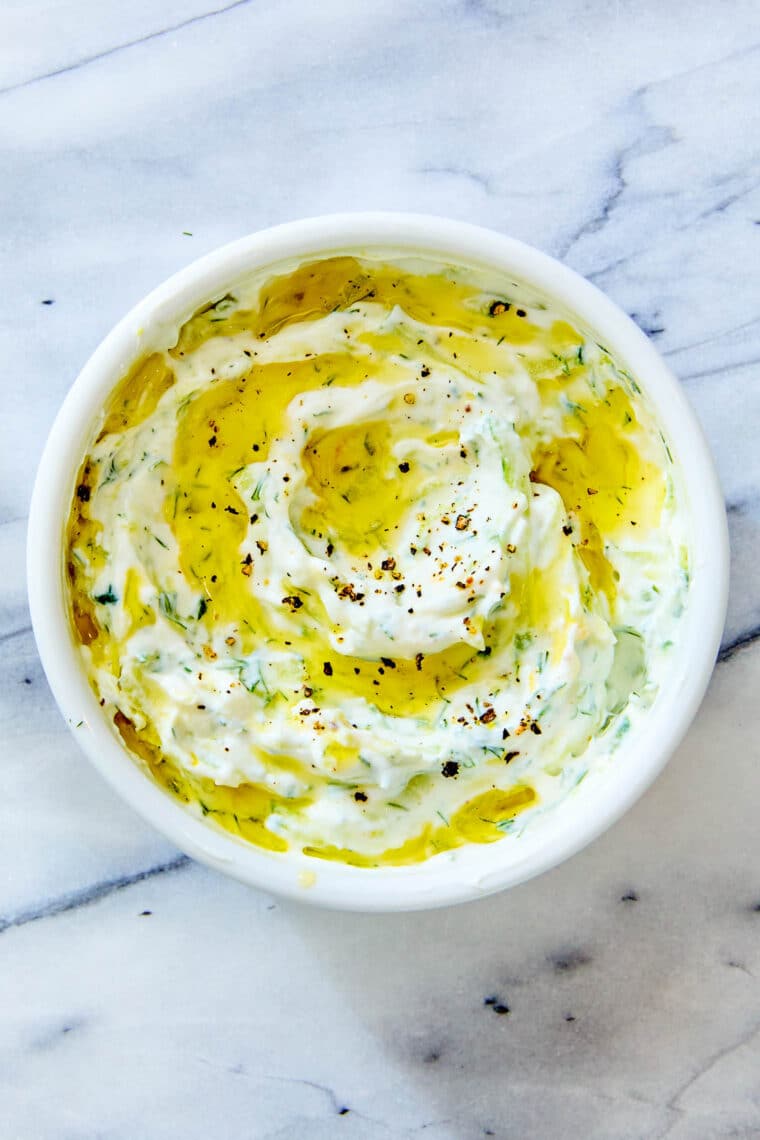 Homemade tzatziki sauce mixed