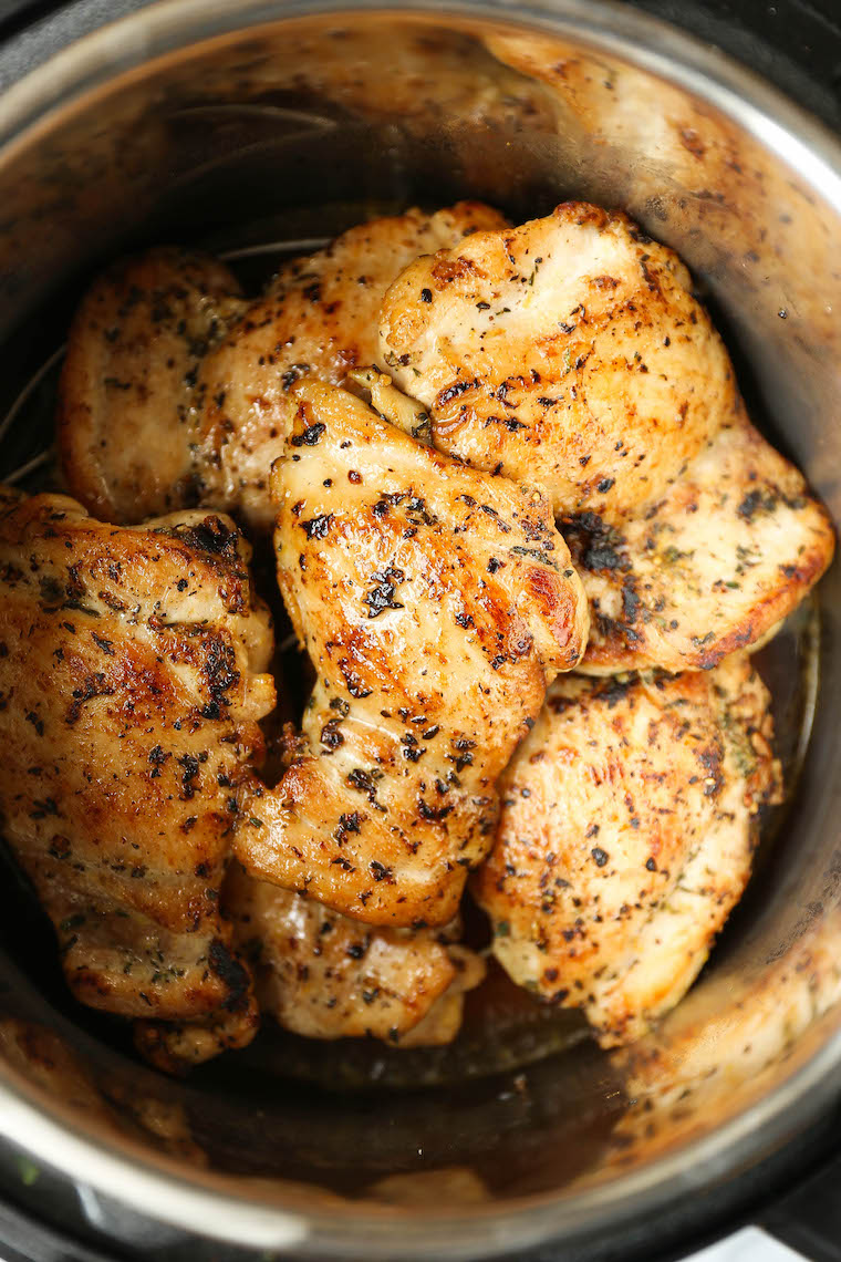 Instant Pot Lemon Chicken Thighs - Amazingly moist, tender, juicy lemon-thyme chicken, perfectly golden brown made in the IP in just 5 min!