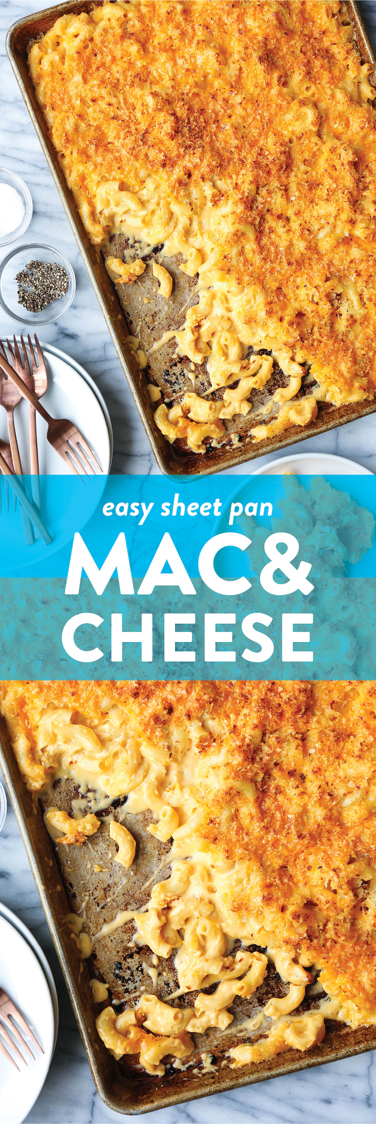 Sheet Pan Mac and Cheese - Crowd-pleasing mac and cheese on a sheet pan! Perfectly cheesy and creamy with the maximum amount of crunchy bits. MIND BLOWN.