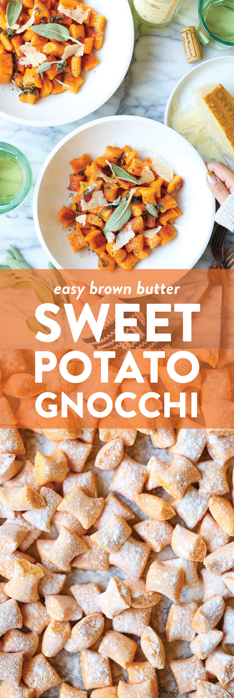 Brown Butter Sweet Potato Gnocchi - Homemade gnocchi is easier to make than you think! Light and pillowy using just 5 ingredients! SO GOOD.