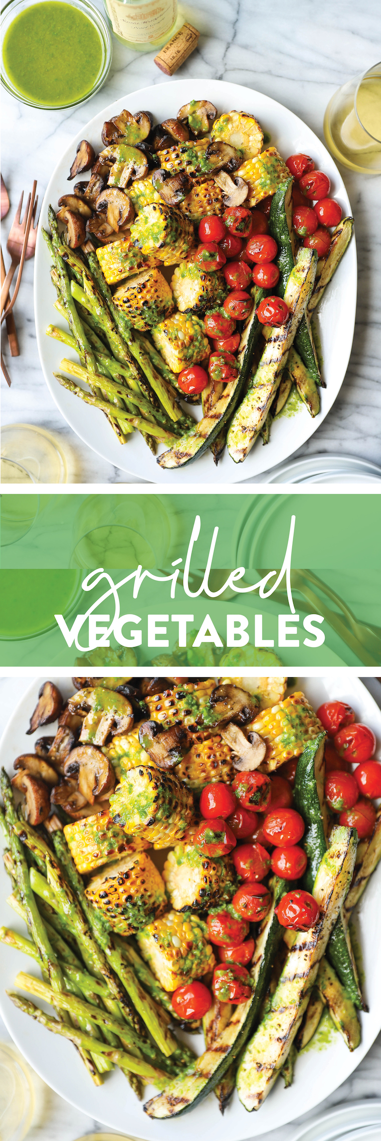 Easy Grilled Vegetables - Perfectly crisp-tender grilled veggies served with an amazing, tangy, garlicky basil sauce. You'll want this sauce on everything!