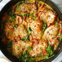 Skillet Sun Dried Tomato Chicken Thighs