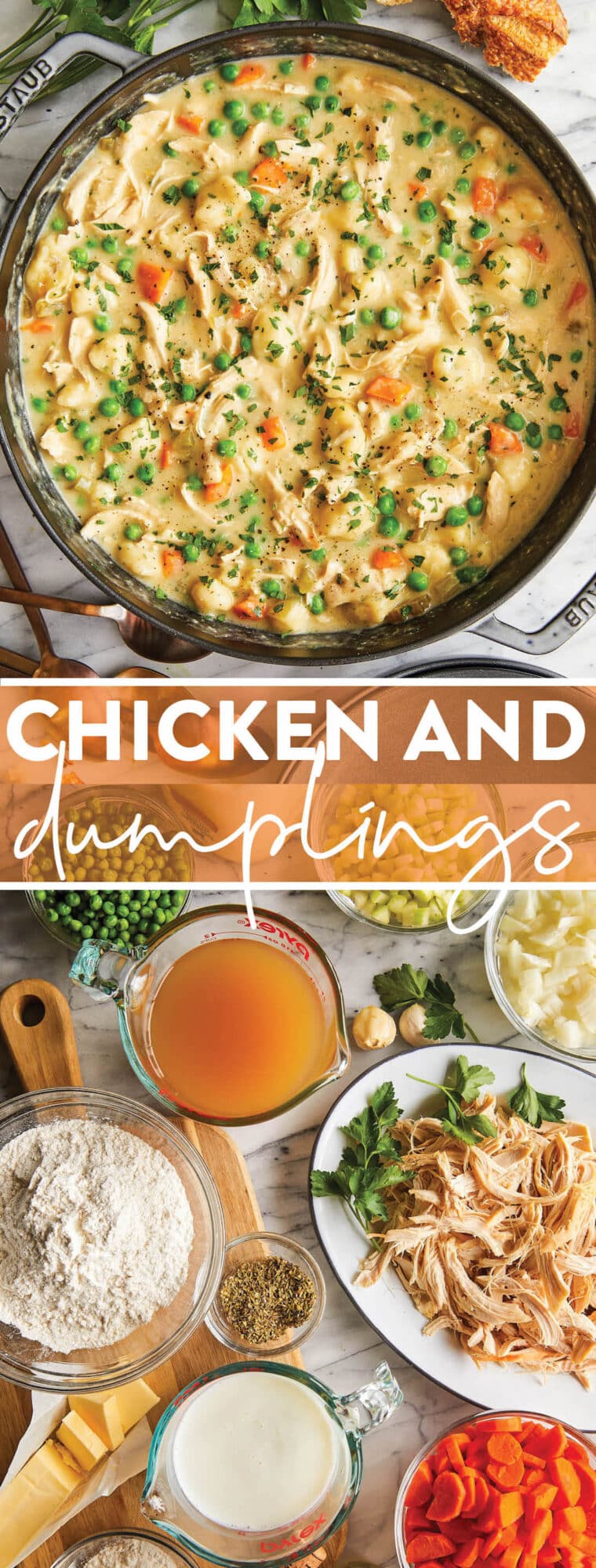 Chicken and Dumplings - A creamy, hearty chicken stew with vegetables and homemade light and fluffy dumplings! Comes together so quick too!