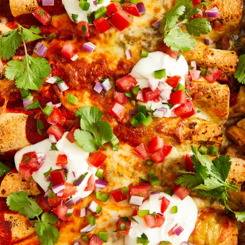 Red and Green Chicken Enchiladas