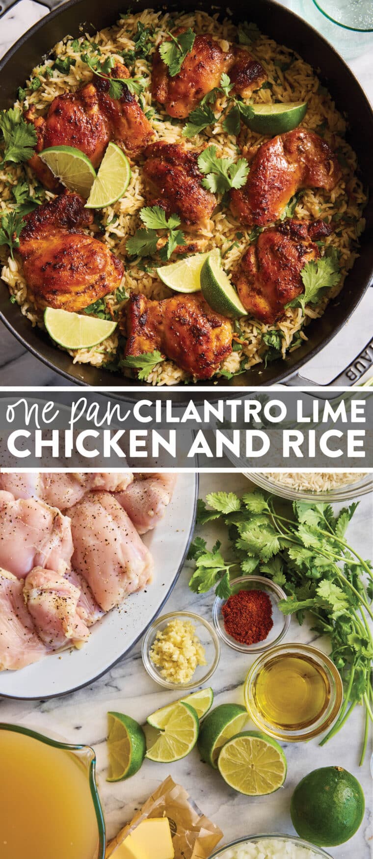 One Pan Cilantro Lime Chicken and Rice - Perfectly seasoned, juicy chicken with the fluffiest cilantro lime rice, all made in one pot. YES!
