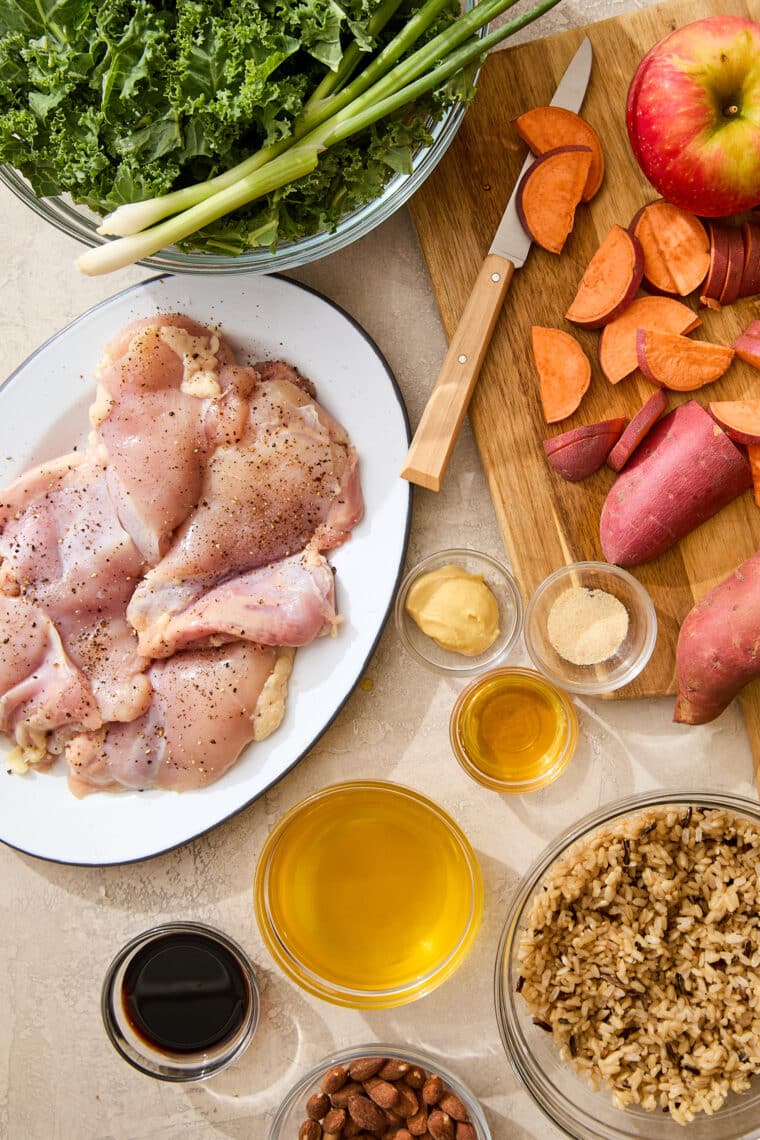 Chicken Harvest Bowl (Sweetgreen Copycat) - Kale, wild rice, chicken, sweet potatoes + balsamic vinaigrette! Much cheaper and so much tastier!
